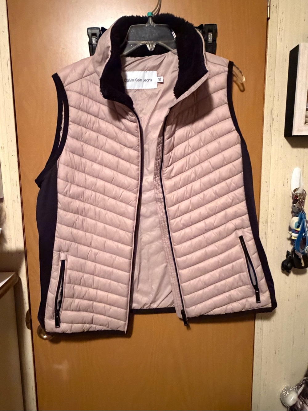 Calvin Klein Jeans Light Pink Quilted Vest with Black Trim